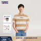 TOMMY JEANS【撞色條紋】夏季男純棉平紋針織休閑拼色刺繡短袖T恤18655 卡其白條紋AB0 L