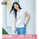 歐莎水果印花T恤開叉圓領(lǐng)寬松短袖套頭衫上衣女2025年夏季新款 白色 S