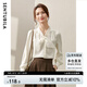 尚都比拉法式飄帶蝴蝶結(jié)V領(lǐng)雪紡襯衫女休閑通勤長(zhǎng)袖襯衣 米杏色 M 