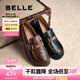 百麗（Belle）七夕禮物元寶樂(lè )福鞋女25秋新英倫粗跟小皮鞋單鞋D2S1DCA5預售 黑色 37 (235mm)