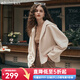 Olrain歐芮兒麂皮絨連帽短外套女裝秋季新款休閑百搭寬松上衣防風(fēng) 奶油杏 S
