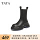他她（TATA）黑巧煙筒靴厚底切爾西靴女加絨煙筒靴短靴子秋冬WJZ02DZ4 黑色(鞋底藍-絨里) 35