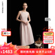 朗姿2025夏季新款優(yōu)雅一字領無袖連衣裙女高端法式修身收腰裙子 淡粉色 S