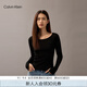 Calvin KleinJeans25早春女士ck含桑蠶絲純色圓領內搭打底衫針織衫J225029 BEH-太空黑 S