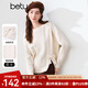 百圖betu女裝冬季新款毛衣圓領開叉設計扭繩寬松毛衣女2410T35 淺杏色 M