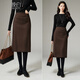 晚白【新品】2025時(shí)尚簡(jiǎn)約休閑半裙加厚毛呢高腰直筒中長(cháng)半身裙 咖色 M