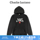 Charlie Luciano 涂鴉愛心做舊帽衫秋季新款情侶男女同款休閑潮流潮牌CL衛(wèi)衣男潮 黑色 XS