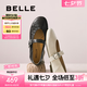 百麗（Belle）七夕禮物復(fù)古褶皺面瑪麗珍女25秋新商場款羊皮舒適單鞋E3U1DCQ5 黑色 38