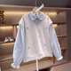 女童衛衣春秋2025新款兒童上衣洋氣POLO領(lǐng)大童女孩秋裝休閑打底衫 淺灰色衛衣 150