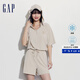 Gap女裝夏季涼感透氣連帽修身短袖連體衣時(shí)尚短褲430392 米色 S (160/80A) 亞洲尺碼