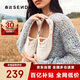 森達德訓鞋女平底軟底牛皮一腳蹬百搭休閑鞋板鞋4WGF3CA4 淺米 37
