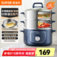 蘇泊爾（SUPOR）電蒸鍋 家用13L大容量猛火電鍋一體多功能鍋 無(wú)涂層不銹鋼電火鍋電煮鍋 電蒸鍋燉蒸煮一體多用途鍋 13L 【0涂層不銹鋼材質(zhì)】30秒速上氣13L