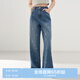 樂町蝴蝶結(jié)波點(diǎn)圖案牛仔褲2025春季新款直筒長褲高腰窄版闊腿褲子 牛仔中藍(lán)（現(xiàn)貨） S