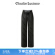 Charlie Luciano標(biāo)識抽繩長褲春季新款833415高腰情侶男女同款寬松cl直筒褲潮 黑色 36