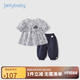 JELLYBABY森系女童套裝夏2025新款純棉兩件套中小童洋氣夏裝女寶寶夏季衣服 寶藍(lán) 90