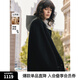 ELLE綿羊毛山羊絨兩件套毛呢外套女2024冬季新款休閑連帽羊毛大衣 黑色  M