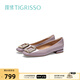 蹀愫（tigrisso）【有錢鉆】新款方頭芭蕾風(fēng)七夕禮物平底鞋舒適夏季小皮鞋女單鞋 深灰紫色牛漆皮革 39 245mm