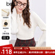 百圖betu女裝冬季新款毛衣半高領(lǐng)鏤空坑條顯瘦套頭毛衫女2411T33 米白 L