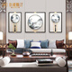 奈維斯?。∟AVSTIN）新中式客廳裝飾畫(huà)沙發(fā)背景墻刺繡成品掛畫(huà)風(fēng)景三聯(lián)高檔山水壁畫(huà) 溪山泊舟 左右53*83cm+中間83*83cm 胡桃色實(shí)木銅飾框