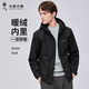 與狼共舞【一穿即暖】外套男加絨26春戶(hù)外機能連帽潮流百搭保暖男士夾克 黑色（加絨） L (175)