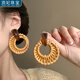 頂妃（DING FEI）銀針復古夸張幾何圓形藤編耳環(huán)耳墜耳飾長(cháng)款度假木質(zhì)拼接竹藤草編 2#銀針-咖色