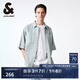 杰克·瓊斯（JACK&JONES）男裝潮流簡約寬松個性水洗褪色字母貼布牛仔短袖襯衫男224359009 E39 中藍牛仔 E39 中藍牛仔 M 175