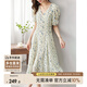 尚都比拉夏季法式碎花連衣裙泡泡袖茶歇裙氣質(zhì)女神范裙子 杏底藍花 M 