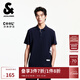 杰克·瓊斯（JACK&JONES）男裝夏季新款底擺條紋拼色字母貼布百搭常規翻領(lǐng)短袖T225206063 E38深蘭色 常規 L （180）