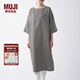 無印良品 MUJI 女式 法國亞麻水洗 七分袖連衣裙 412688 BCL06C1S 卡其米色 M