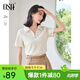 歐莎（OSA）純色V形polo領(lǐng)t恤衫女士夏季衣服2025新款短袖高檔顯瘦減齡上衣 米白色 S