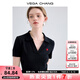 VEGA CHANGVEGA CHANG愛心針織t恤女2025夏款設計感polo領法式短袖提花上衣 寂靜黑 M