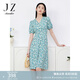 玖姿·安娜蔻碎花休閑氣質(zhì)雪紡連衣裙女裝夏款法式V領(lǐng)中長(cháng)裙子 花草綠 L