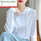 TRULY&LUCKY春秋連帽衛(wèi)衣女百搭純棉t恤長袖上衣韓版寬松休閑打底針織薄帽衫 純白色 M 【80斤-100斤】