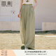 香影闊腿薄款山本褲女垂感2025夏裝新款高腰寬松休閑直筒拖地長褲 果綠 L 165/88A/110-125斤
