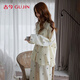 古今（GUJIN）秋季上新純棉長(cháng)袖睡衣女生士泡泡紗家居服甜美大碼睡褲套裝XL