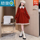 蕉京女童連衣裙秋冬款2024新款兒童洋氣公主裙女大童秋裝加厚針織裙子 酒紅色（不加絨） 150 cm