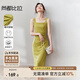 尚都比拉法式高級(jí)感連衣裙女秋季赫本風(fēng)長(zhǎng)款氣質(zhì)A字裙抽褶收腰顯瘦背帶裙