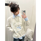 LDBE秋季小狗刺繡衛衣女2025新款寬松學(xué)院風(fēng)polo領(lǐng)長(cháng)袖拼接假兩件上衣 灰色 M 80-100斤