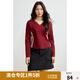 獨束大碼女裝側(cè)拼條字母刺繡V領(lǐng)長袖T2025春季多色內(nèi)搭時尚上衣女 安克拉紅 L (尺碼：2)