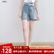 百圖betu女裝2025夏季新款牛仔褲蕾絲花邊雙腰頭設(shè)計短褲女2507X02 淺牛仔藍 L