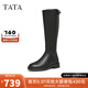 他她（TATA）盧昱曉同款超模靴騎士靴秋冬大筒圍長靴加絨女靴7TGA1DG4 7TGA1D星耀黑（單里） 37