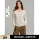 ELLE【100%綿羊毛】?jī)?yōu)雅V領(lǐng)毛衣女2024秋季新款簡(jiǎn)約通勤毛針織衫 米白 S