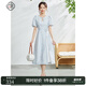 固執(zhí)（OBSTINATE）夏季新款中國(guó)風(fēng)圓領(lǐng)提花泡泡短袖長(zhǎng)款連衣裙32432LQ08201 淺藍(lán)色 160/80A/S