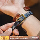 馬登福叔復(fù)古boro百家布拼接工裝手環(huán)黃銅頭層植鞣牛皮手鐲配飾品男女 黑色 24cm