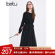 百圖betu女裝冬季新款連衣裙圓領(lǐng)假兩件拼接網(wǎng)紗裙子女2411T85 黑色 L