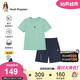 暇步士（Hush Puppies）童裝兒童套裝25夏中大童透氣短袖男童速干運動短褲 海浪綠  160 