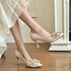 茯見(jiàn)婚鞋女細跟高跟鞋女2025年新款蝴蝶結水鉆尖頭淺口高跟單鞋女 杏色 7.5cm 37