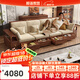 HOSHE 沙發(fā) 中古風(fēng)黑胡桃木實(shí)木沙發(fā)客廳儲(chǔ)物家具小戶型布藝沙發(fā)組合 直排四人位【2+2】 【帶扶手枕】組裝