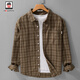 AEMAPE/美國蘋(píng)果 長(cháng)袖襯衫男士日系復古文藝格子休閑襯衣寬松純棉外套男 咖色 XL 【建議體重135-150斤】