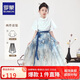 羅蒙女童馬面裙?jié)h服國(guó)風(fēng)新中式兒童套裝畢業(yè)演出服 天青色 套裝  160